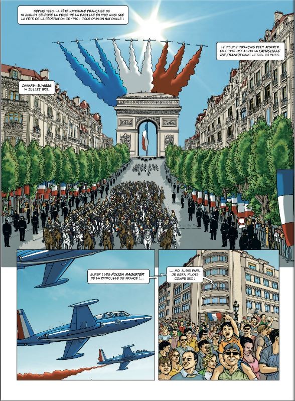 Spectacle de la patrouille de france sur l'Arc de Triomphe à Paris